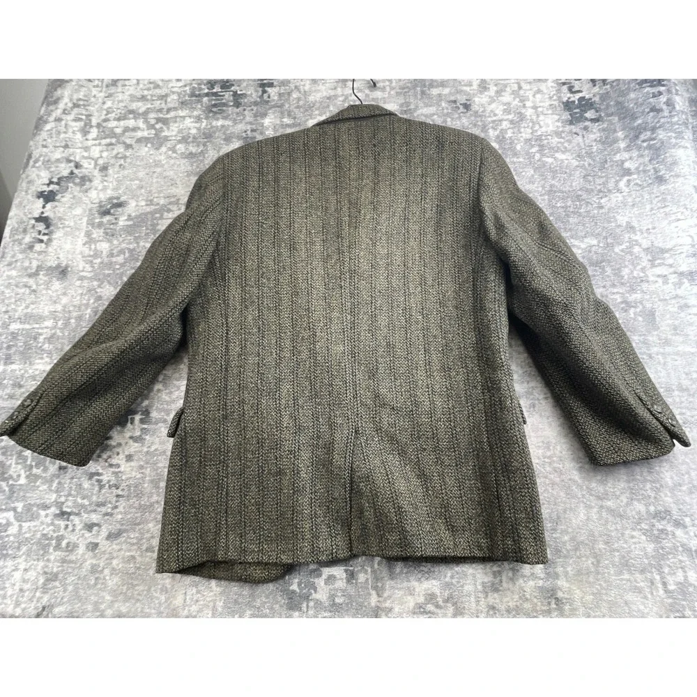 Harris Tweed Mens 44 Sport Coat Vtg Olive Green Herringbone Wool Blazer